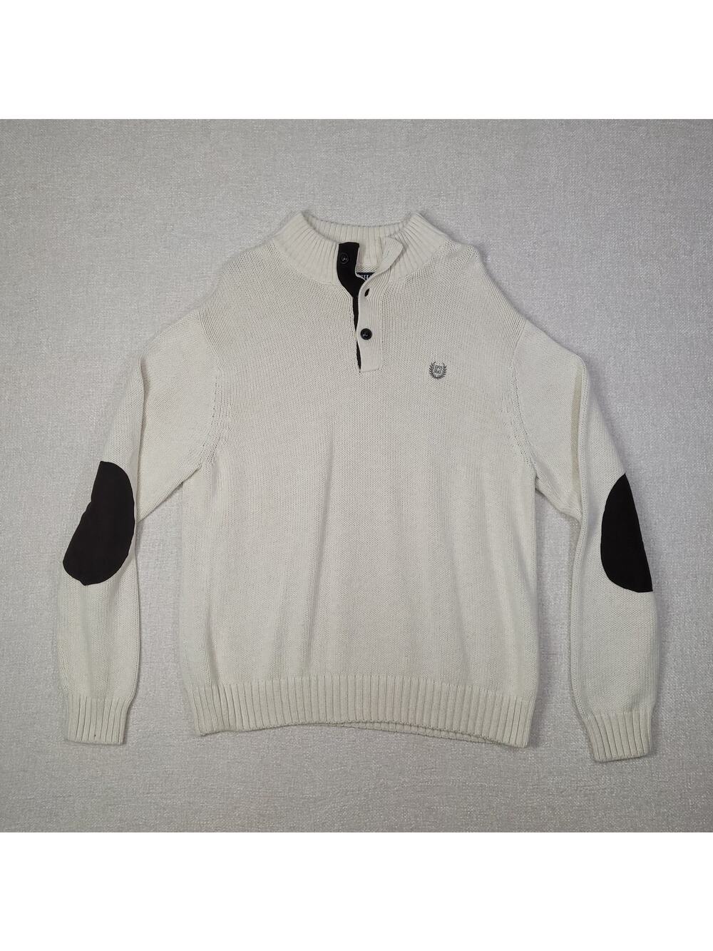 Chaps Pull Over Cotton Woven Ivory Long Sleeve Padded Elbows XL